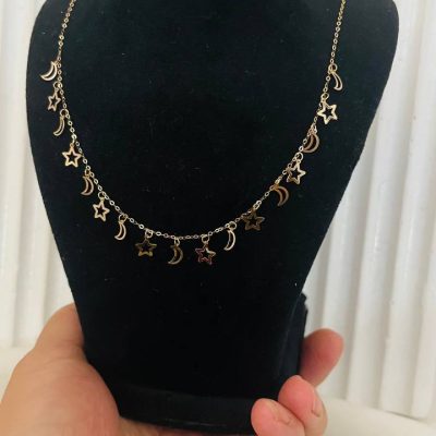 گردنبند طلا مینیمال زنانه دو مدل؛ طرح ماه و ستاره و طرح لوزی